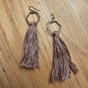 Universal Thread Hexagon Brown Tassel Earrings